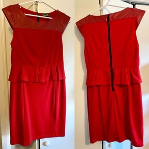 Red mixed media jersey-knit-like peplum dress